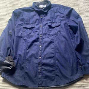 Calvin Klein Cotton Henley Button Down Dark Blue Large Classic Fit